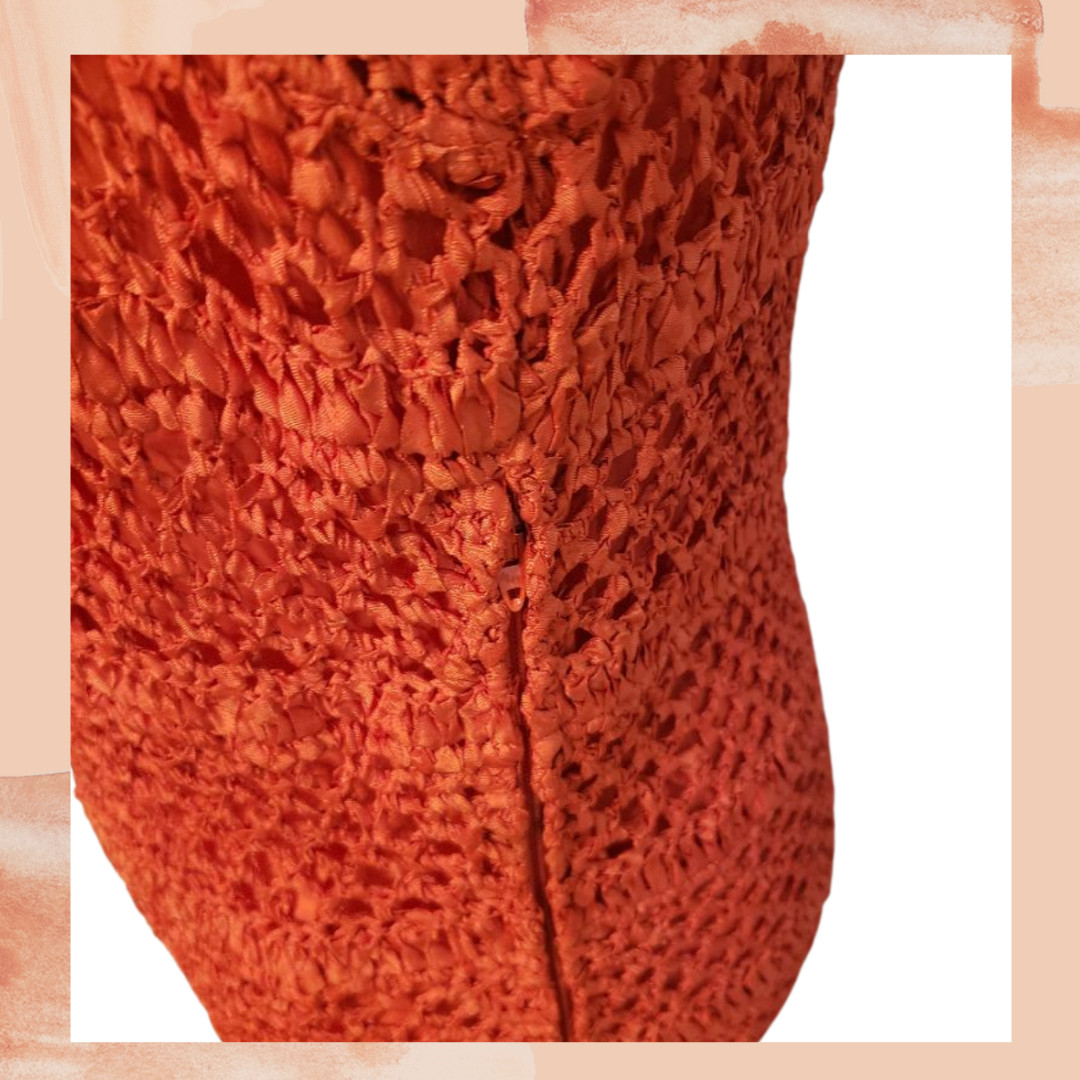 J. Mangnin Vintage Rust Crochet Net Shift Dress Size Medium