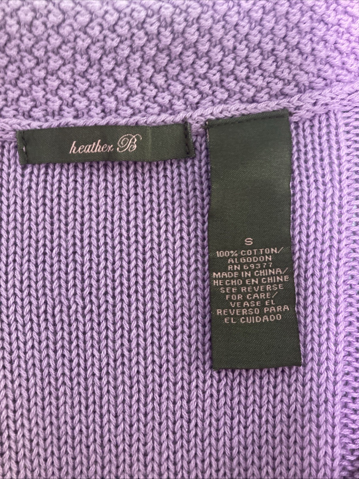 Vtg Y2K Heather B Purple Knit Cardigan Top S Cotton 3/4 Sleeve Collared Coquette