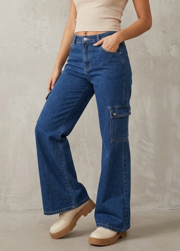 Vintage 90s Straight Flare Leg Jean With Cargo Pockets Paris Blues Size 9