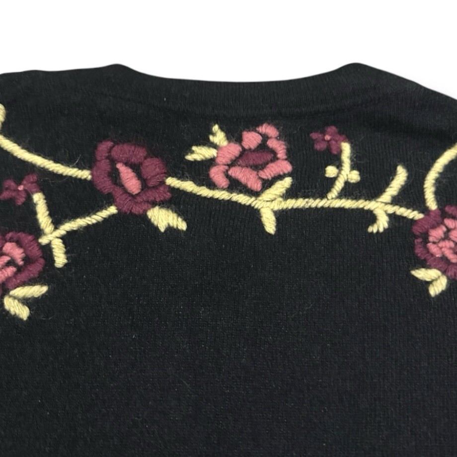 Vintage Black Floral Embroidered Angora Blend Cardigan Size Medium P Cottagecore