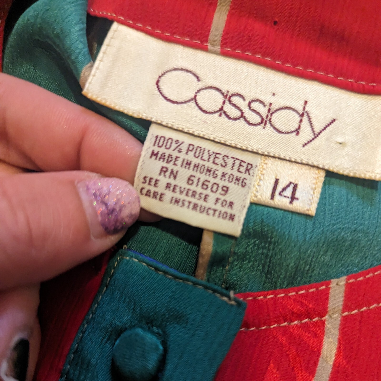 Vintage Cassidy red, blue, green and tan striped dress size 14