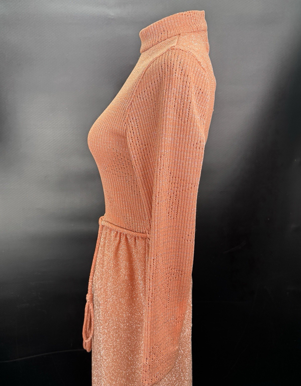 VTG 60s Bleeker Street Hostess SMALL Mod Dress Textured Poly Knit Sparkly w Belt