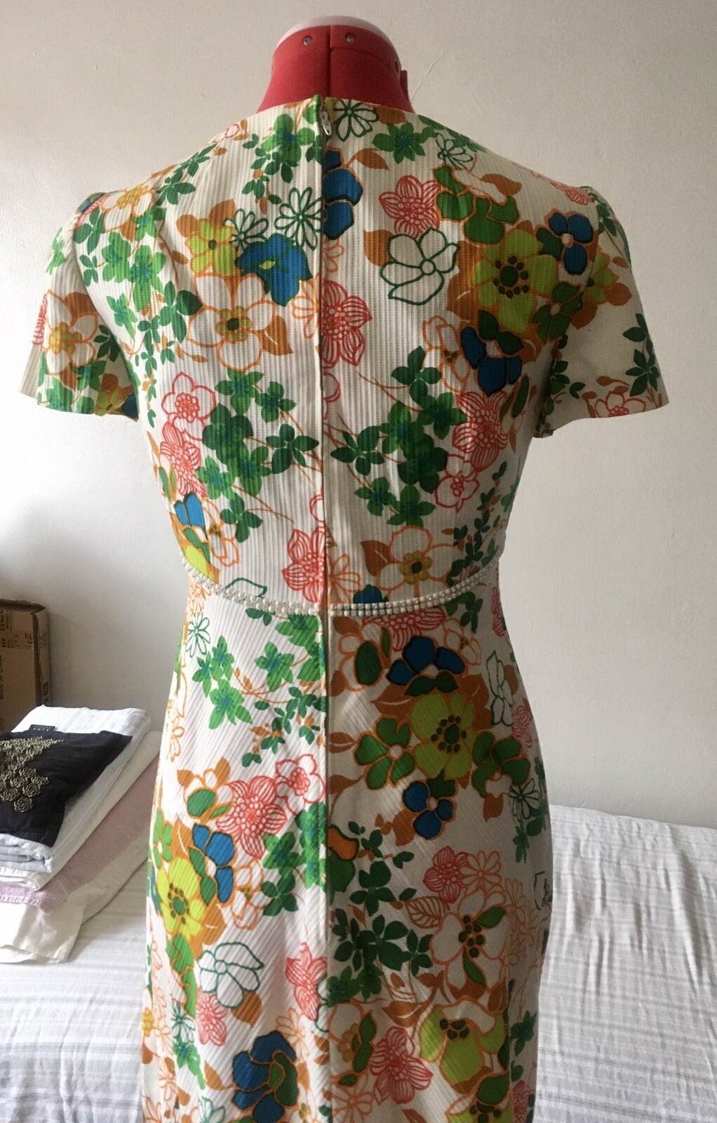 Vintage Harmay 60s 70s Hostess Floral Rhinestone Party Cocktail Maxi Dress S
