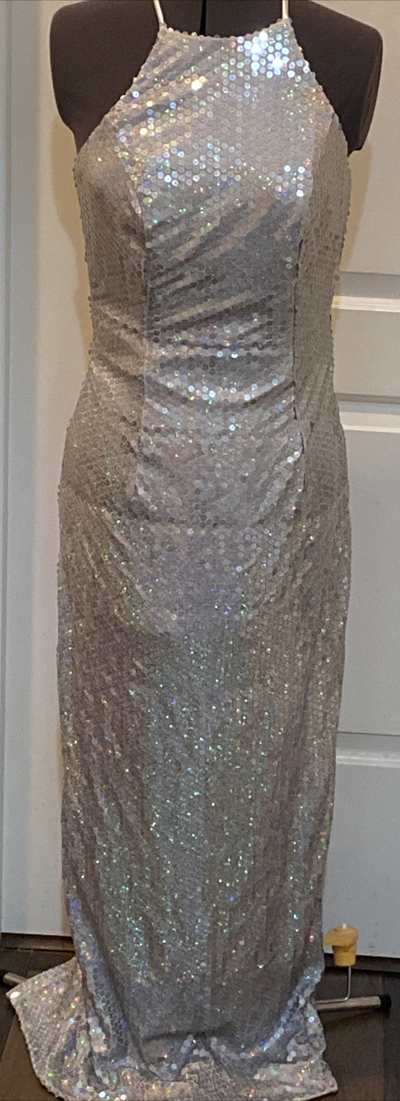 Vintage LORALIE ORIGINAL silver dress Metallic Sequin Strapless size 10
