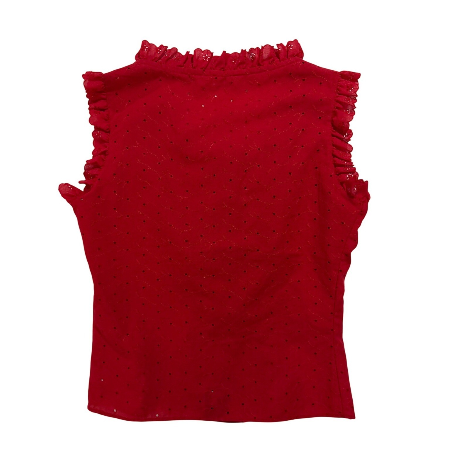 Karman Red Eyelet Ruffle Sleeveless Blouse Top USA Made Size 11/12 Vintage 90s