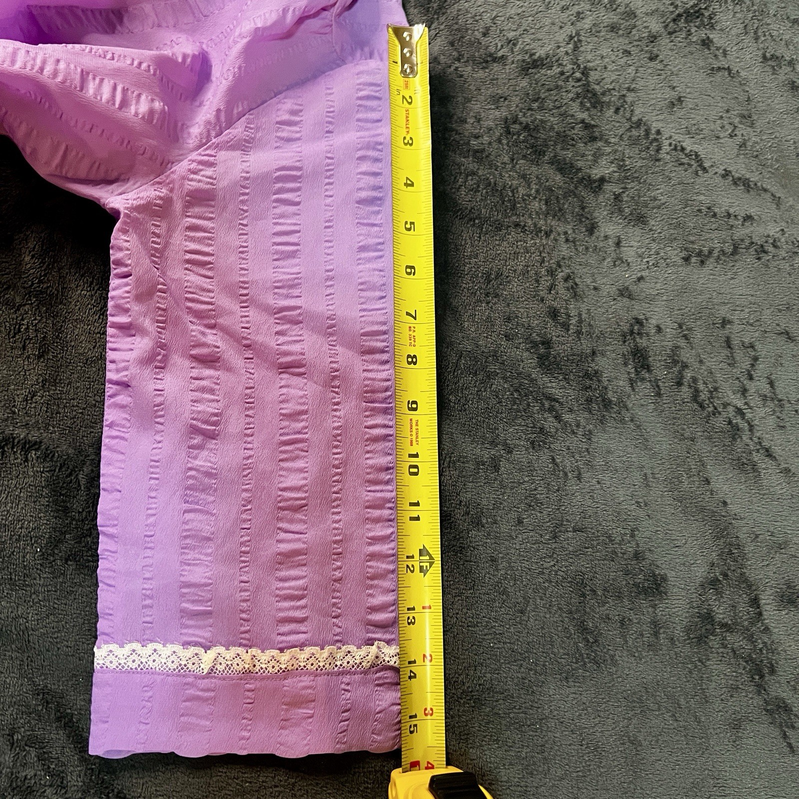 Vintage Wms Lavender Lace Trim Crepe Knit Grannycore Retro Preppy House Dress L