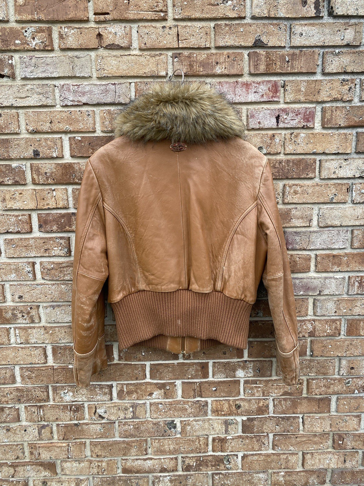Vintage Baby Phat Leather Jacket Women’s XXL Brown Faux Fur Hooded Embroidered