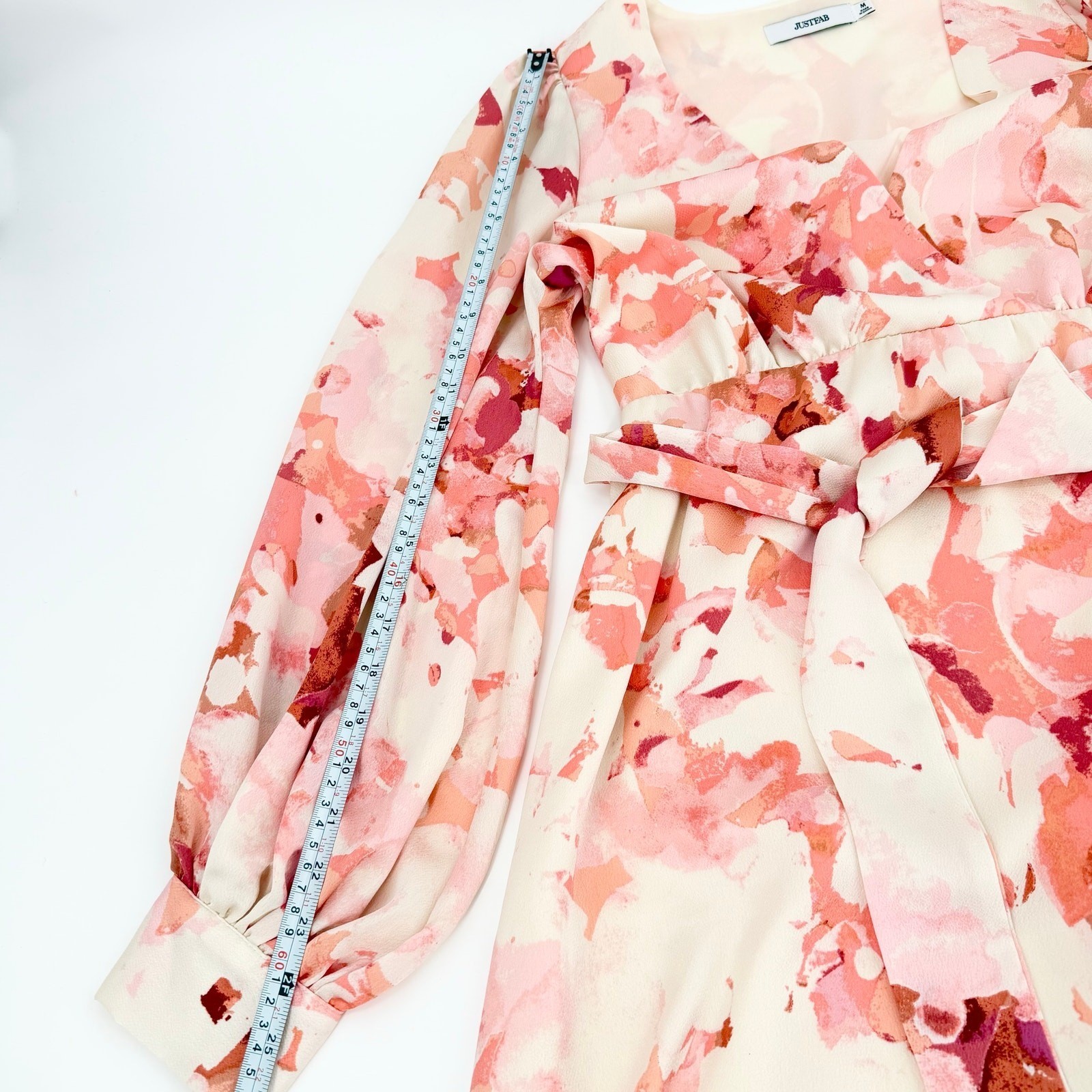 NWT Floral Midi Dress Pink Cream Romantic Cottagecore Tie Waist Size M