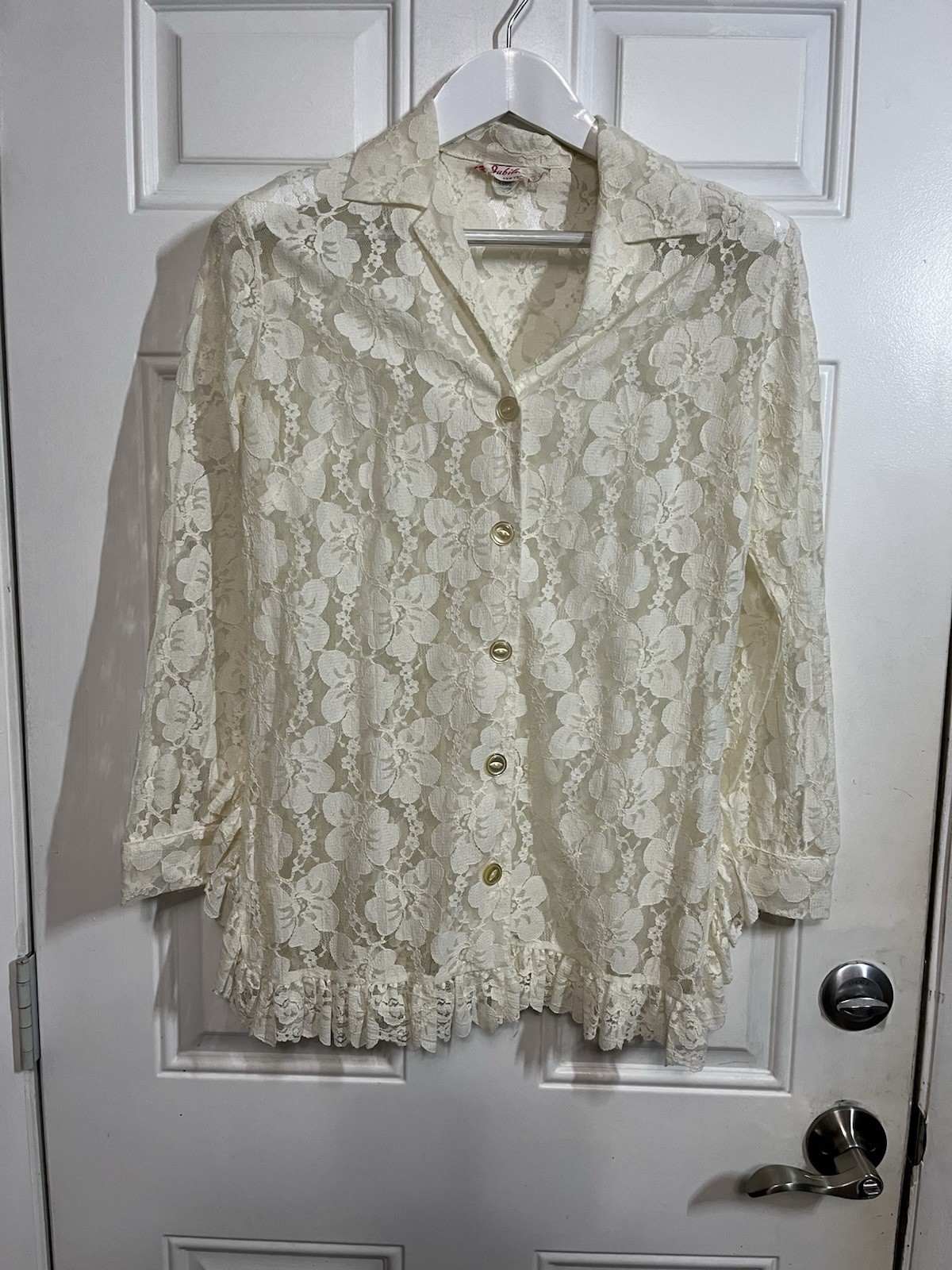 Vintage 1950s Ivory Lace Button Front Blouse Floral Romantic Cottagecore