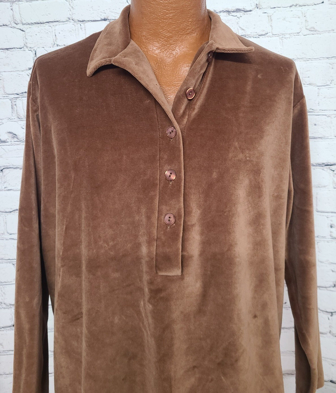 1970s Vtg Gertrude Davenport Women’s Shirt Collar Velour Long Sleeve Extra Large