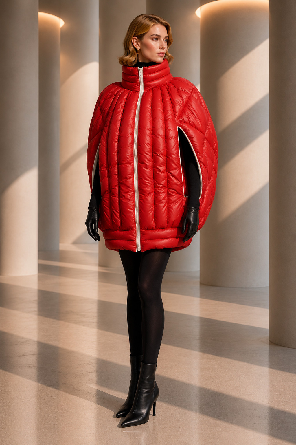 PIERRE CARDIN (HAUTE COUTURE)- 1980s Red Rounded Puffer Coat, Size 6