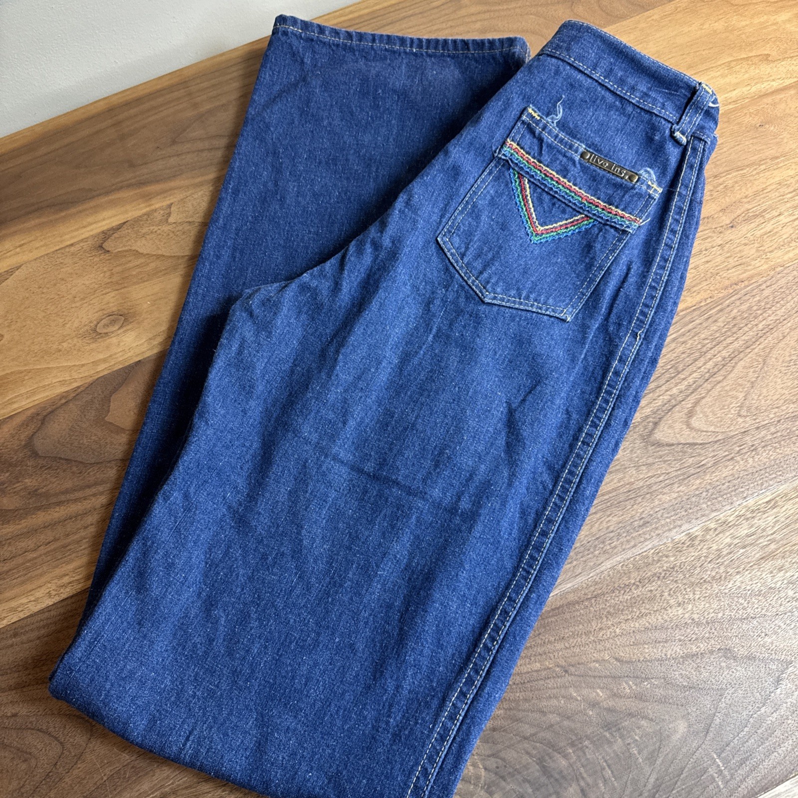 Vintage 70s Live Ins Sz 9 – 24 X 32.5 Embroidered Wide Leg Denim Jeans USA Chic