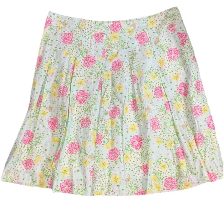 Vintage LILLY PULITZER White Label Pleated Meadow Skirt Sz 14 Summer Floral