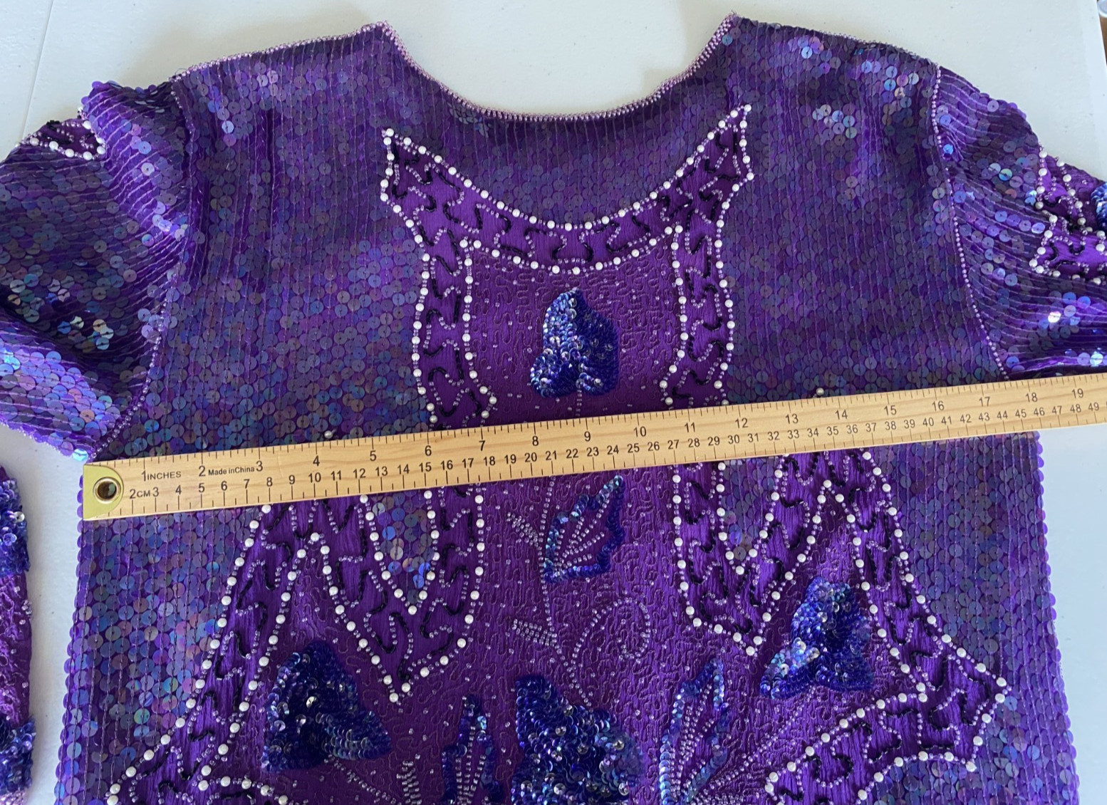 Maharaj by Cotton Candy SZ Small Purple 100% Silk Sequin Jacket Floral w Pearls