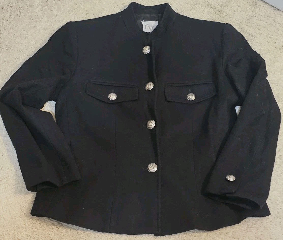 Clifford Wills Vintage Black Wool Round Neck Blazer Jacket Sz 8 USA Career