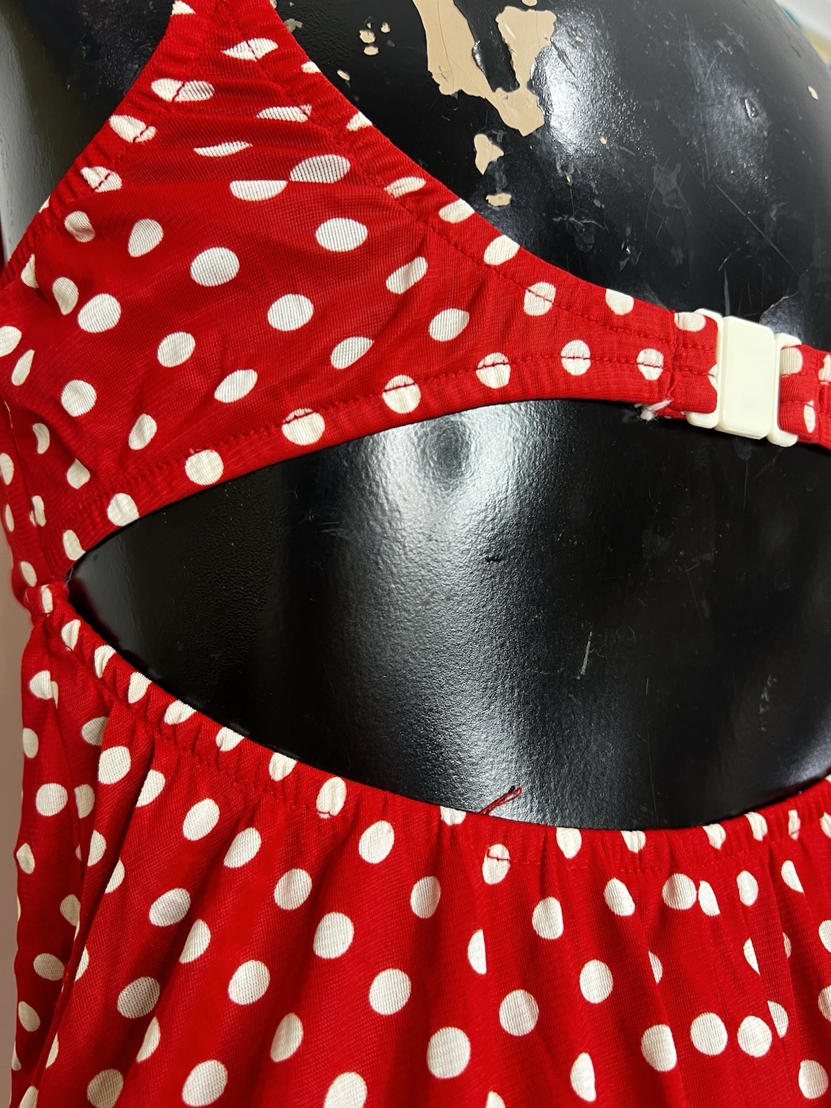 Jack Hartley Miami Vintage Dress Red White Polka Dot Sailor Stretch Halter Maxi