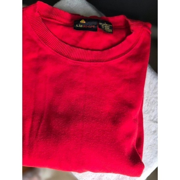 Vintage 90s Lizsport Red Crewneck Long Sleeve Shirt 100% Cotton Large Gorpcore