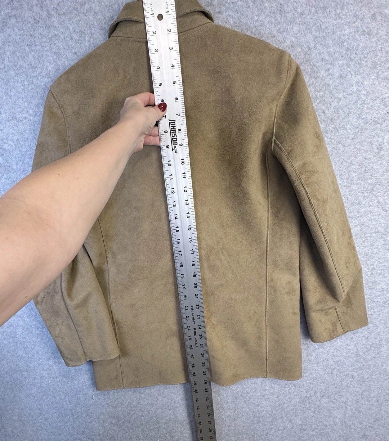 VTG Harve Benard Faux Suede Long Jacket Tan Brown Size 4 Western Open Front