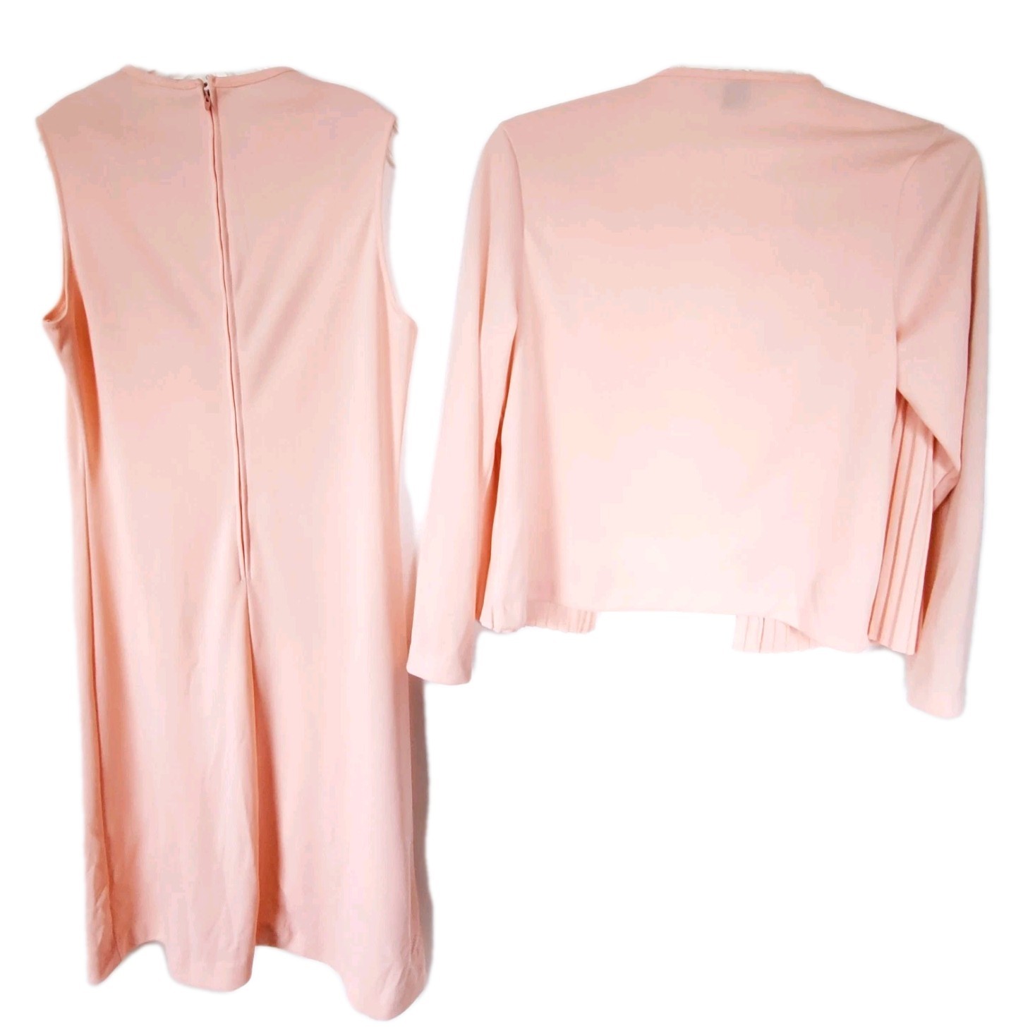 Vintage 60s 70s Peach Dress & Pleated Cardigan Set NPC Fashions Retro Mod S/M