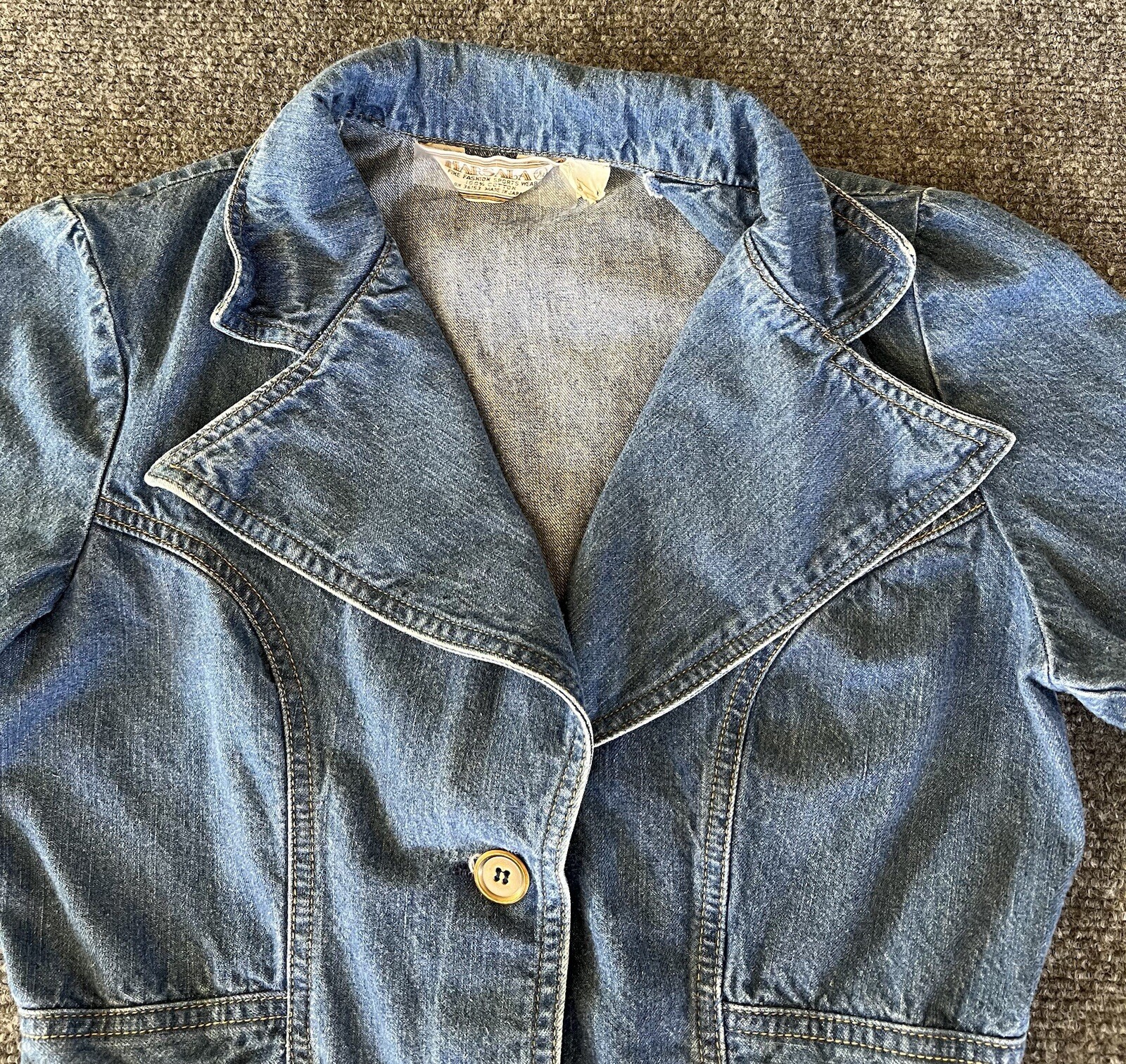 Marsala Japan Womens 11/12 VTG Blue Denim Jacket Button Taper Braid Waist Boho