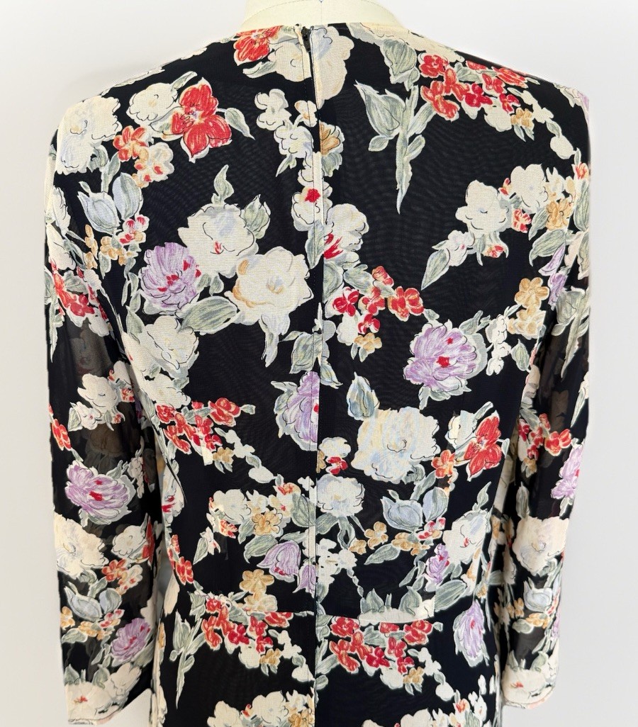 Giorgio ARMANI Le Collezioni Black Floral Faux Wrap Midi Dress Dark Romance Y2K