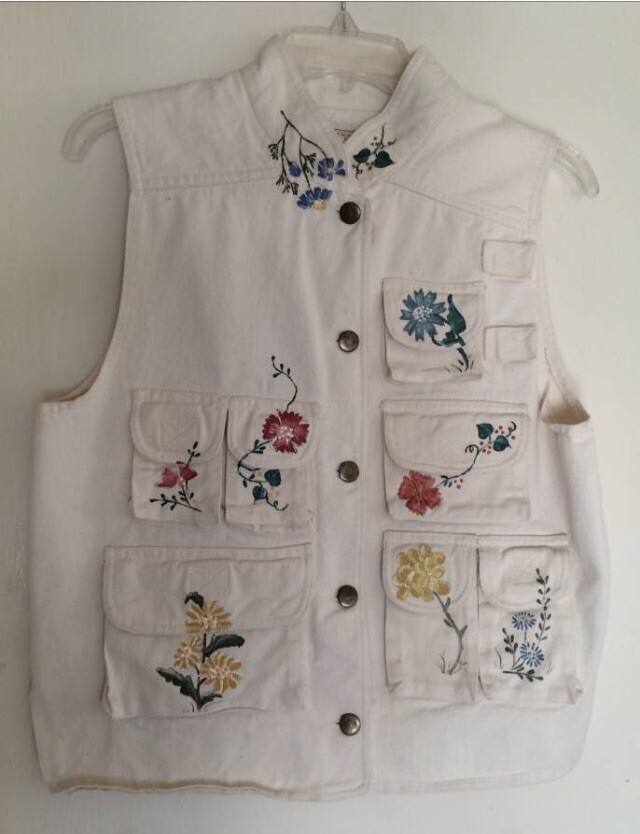 60s Jacket~Long Tunic Blouse~Embroidered Floral Hippie~Mandarin Collar~Size ML