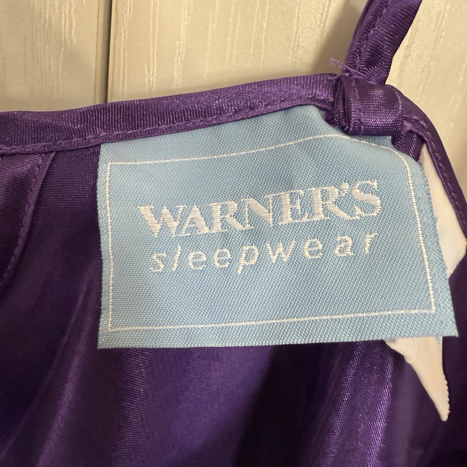 Vintage Warner’s Sleepwear Purple Satin Slip Nightgown M Sheer Floral Mesh Y2K