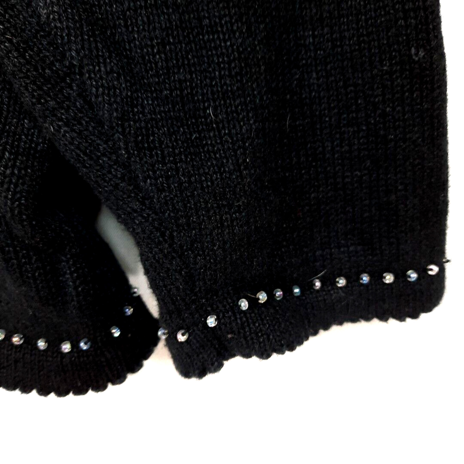 Stitches in Time Snowflake Beaded Embroidered Cardigan Sweater Large Black White