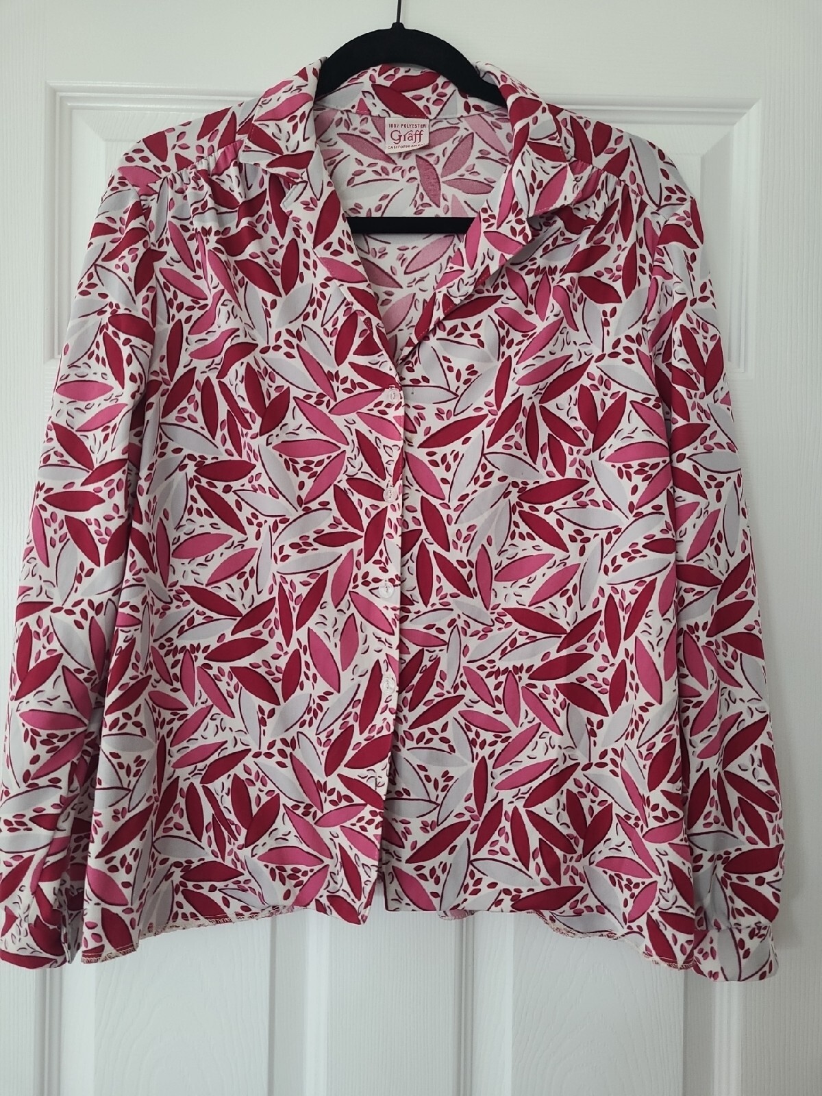 Vintage GRAFF California Wear Retro Pink Leaves Women’s Blouse 1970’s