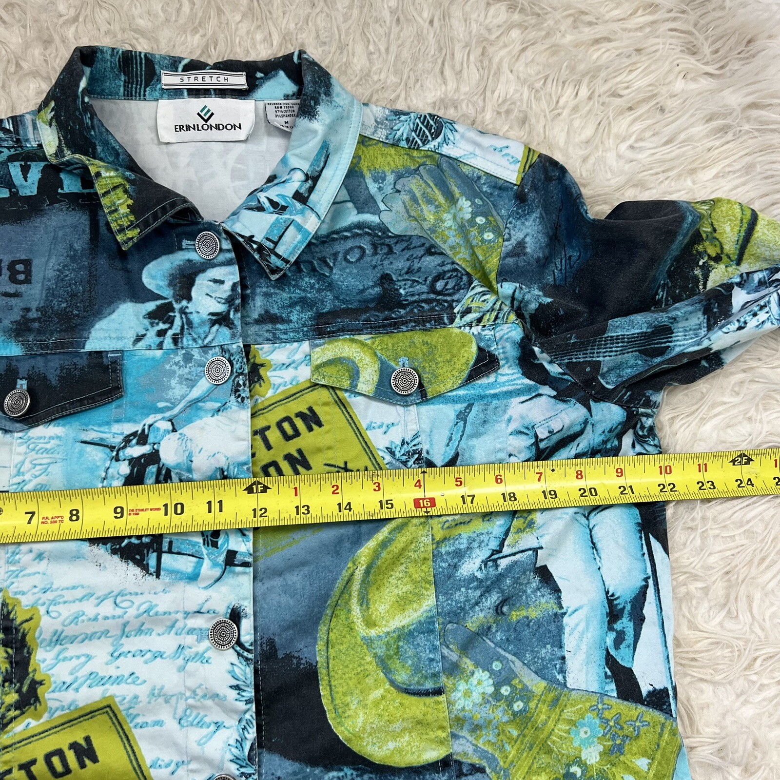 Erin London Womens Vintage Graphic Y2K Sheriff Western Stretch Jacket Medium