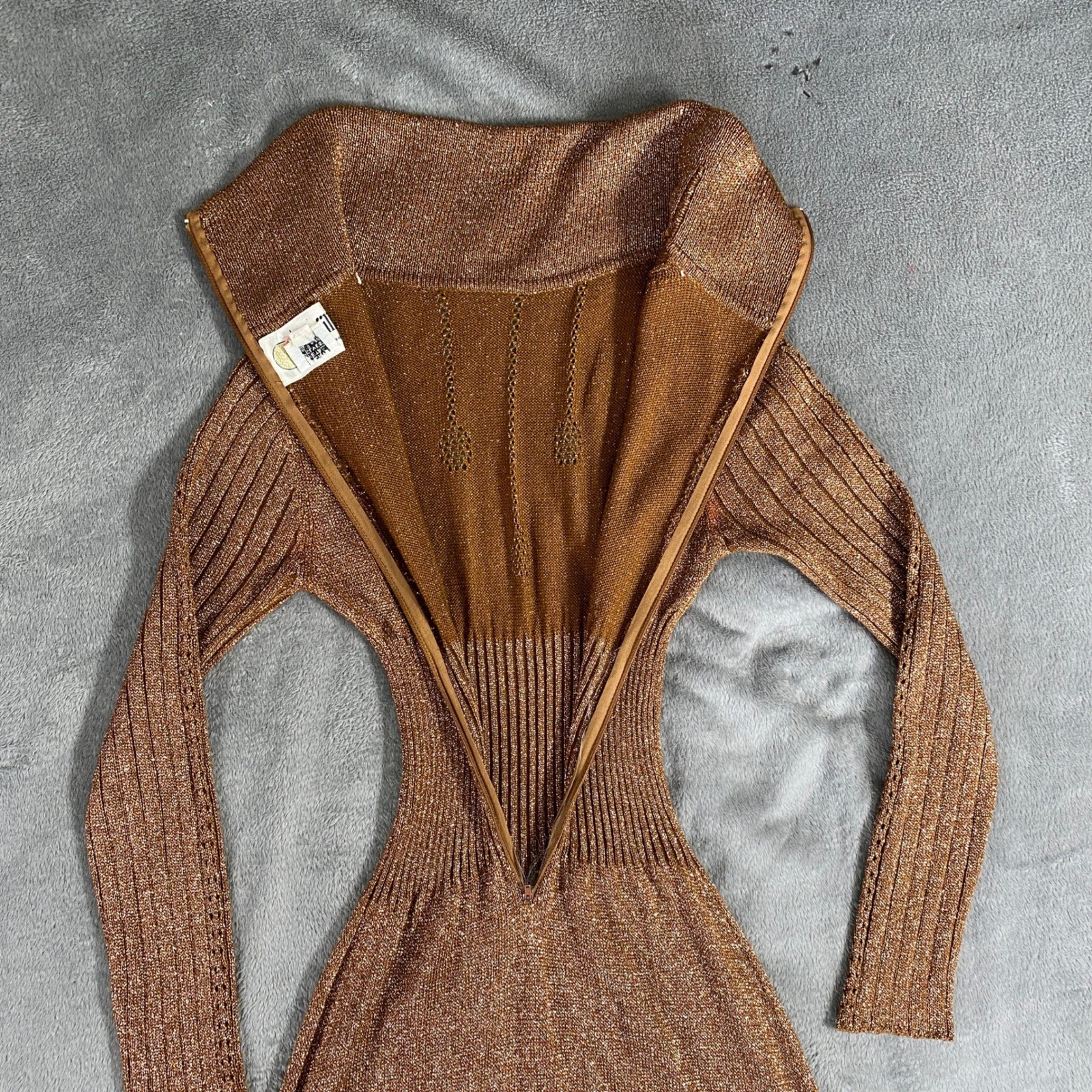 Vintage Wenjilli Maxi Dress Women 7/8 Metallic 70s Turtleneck Lurex Knit Gown