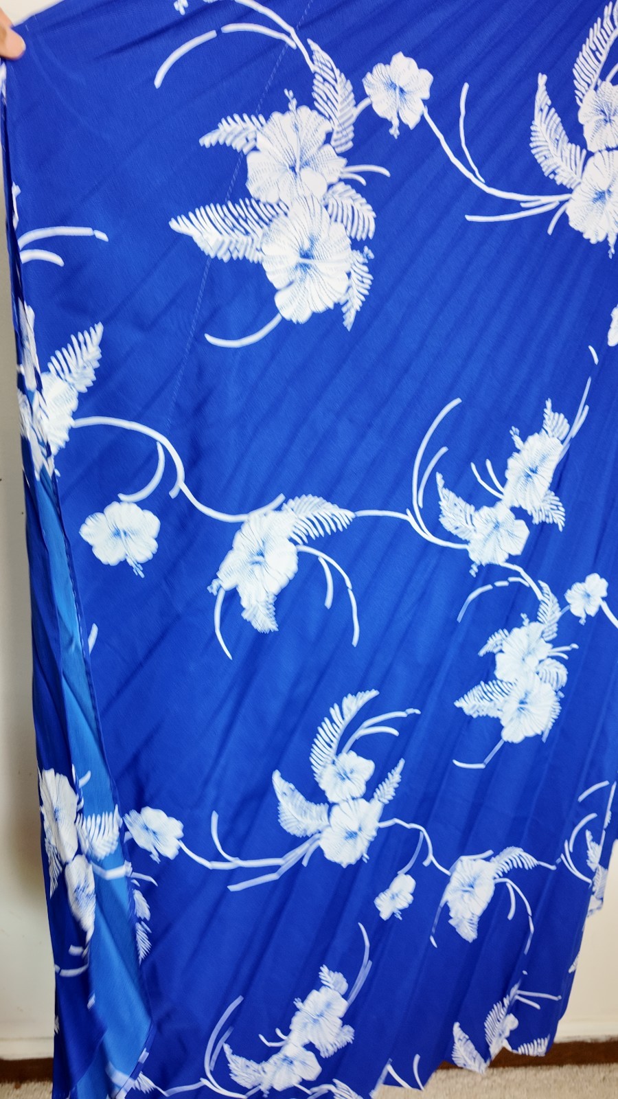 Vintage 70s 80s Royal Palm Hawaii Blue Pleated Kaftan Hibiscus Floral Dress