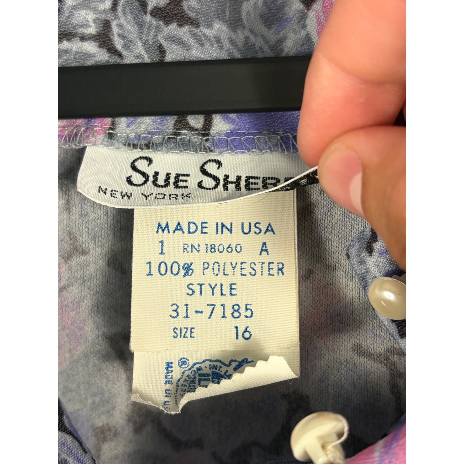 Vintage Sue Sherry 70s Union Made Belted Shoulder Pad Floral Lace Dress 16
