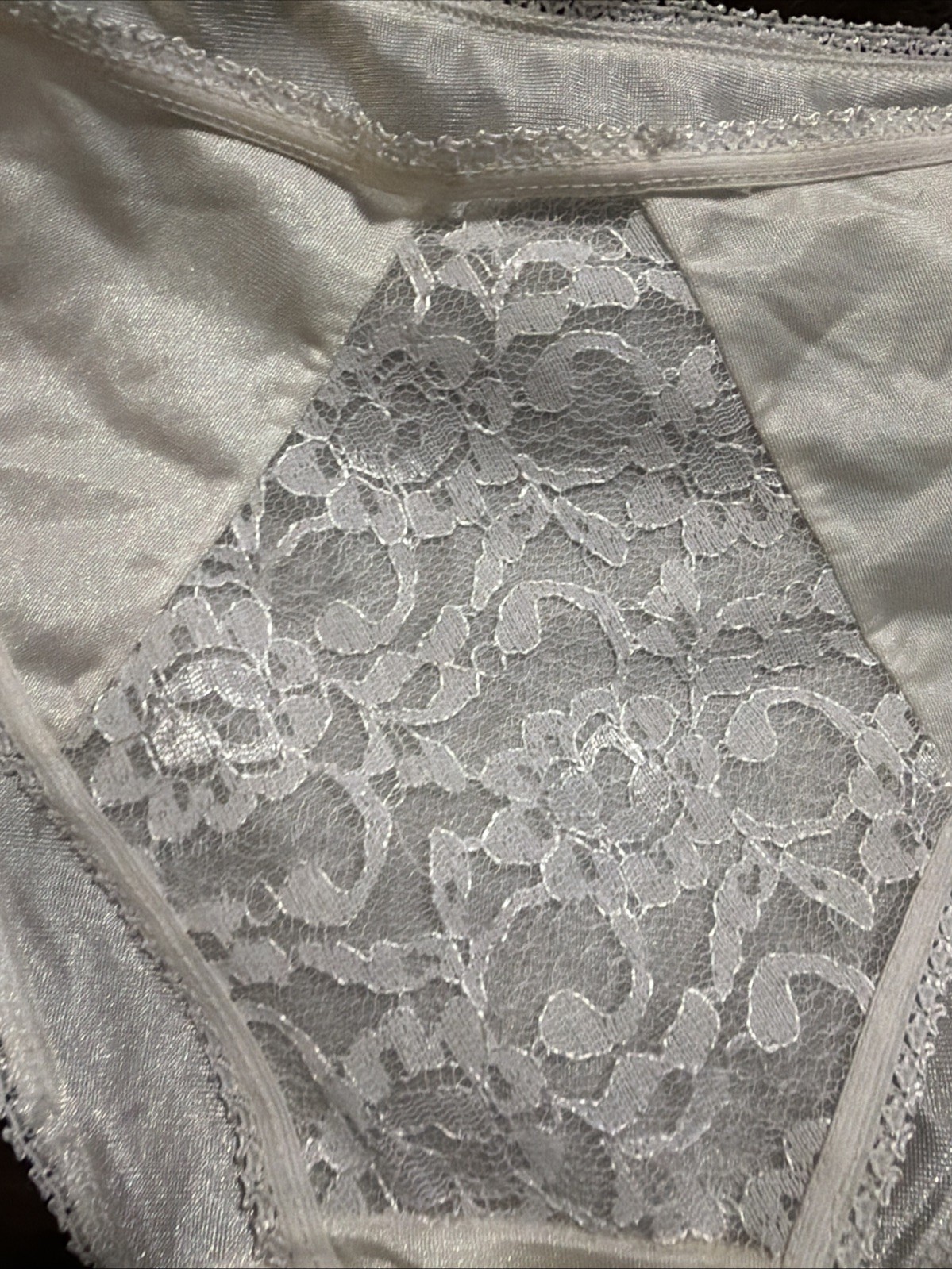 Vintage DONNA LOREN Sheer Mesh Lace Front Hi-Cut XL White Panties Nice