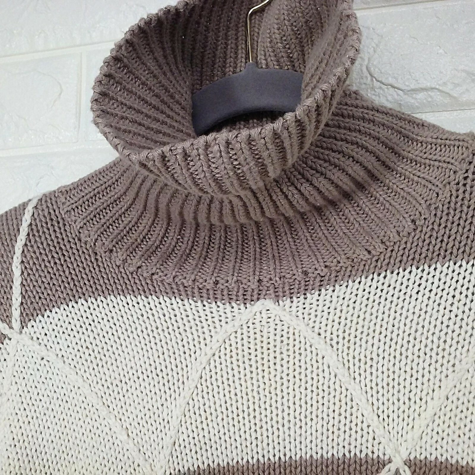 Vtg 80’s MILANO Sweater Turtleneck Sz-Med Slouchy Oversize Diamond Knit Stripe