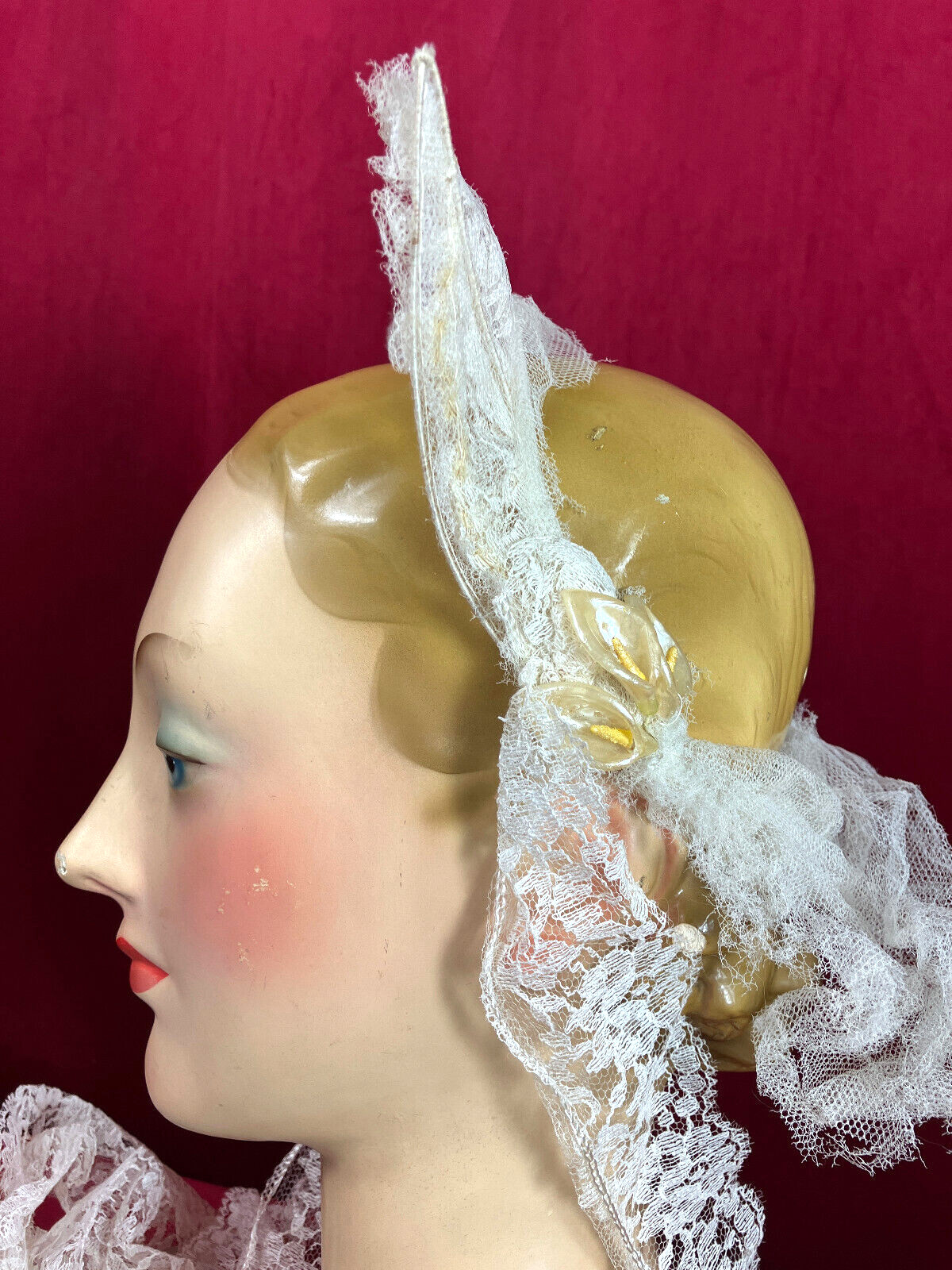 Antique 20s Orange Calla Lilly Blossom Tudor Square Wedding Headband Headpeice