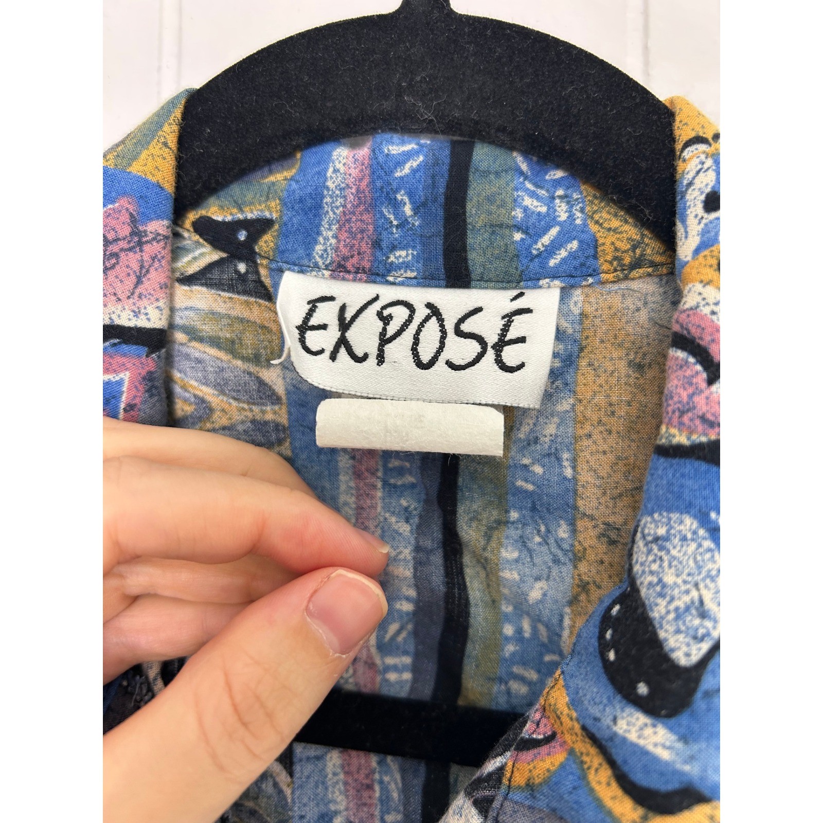 Vintage Expose Shirt Womens L Abstract Art to Wear 90s Rayon Blouse funky retro