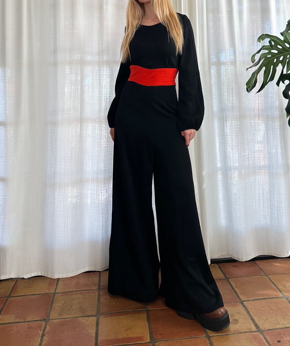 1960s 1970s Super Wide Bell Bottom Jumpsuit Mod Boho Disco
