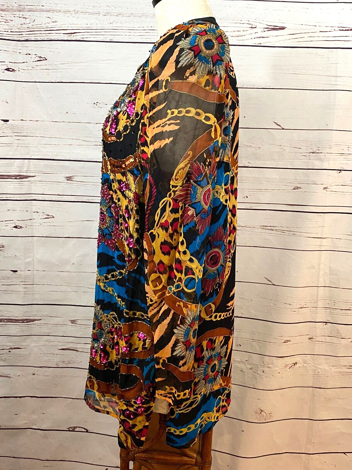 Vintage Diane Freis Women Blouse M/L Silk Bead Sequin Retro Chic Glam Festive