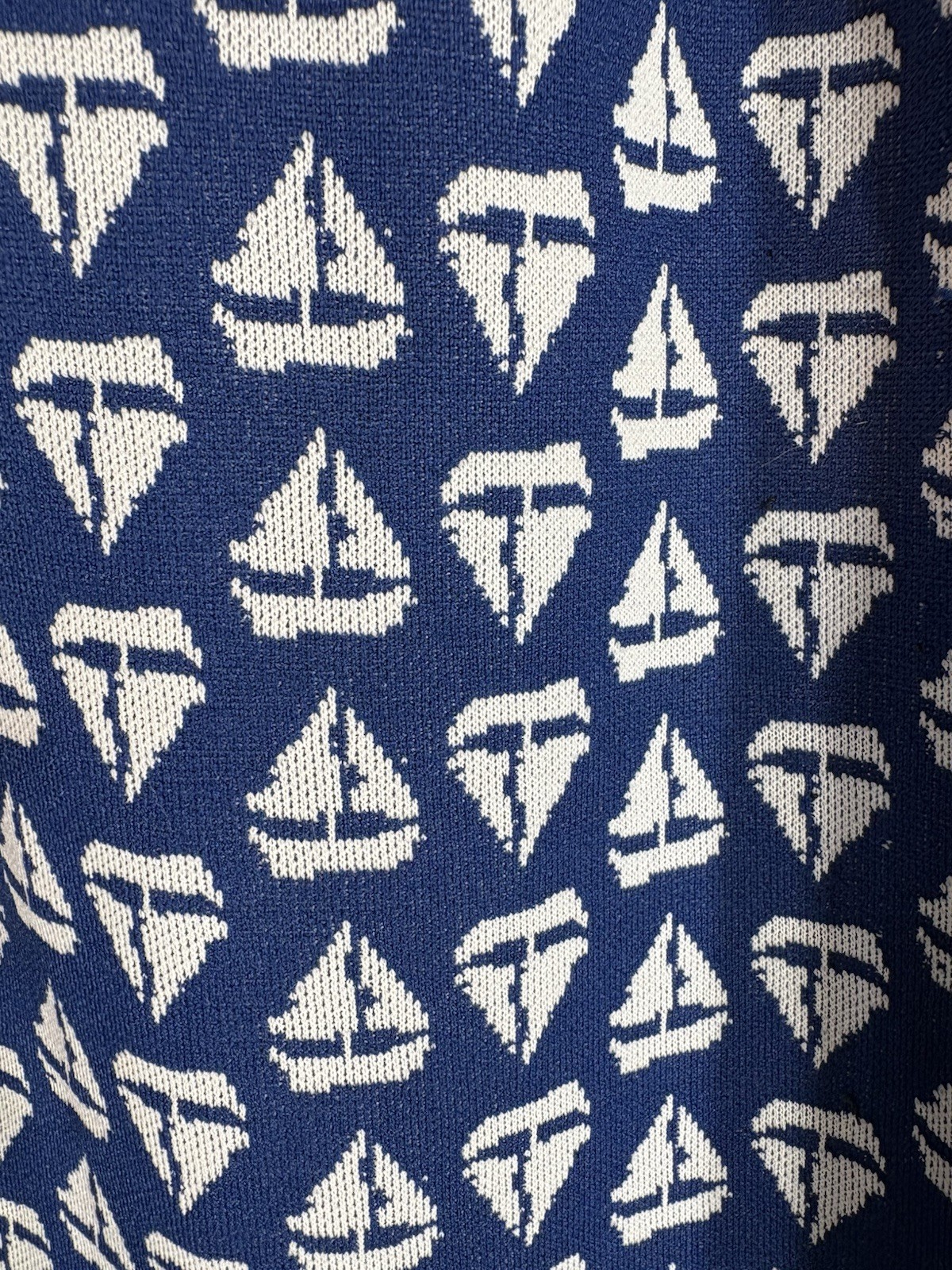 Vintage 70s Handmade Double Knit Polyester Nautical Print Dress Women’s Small