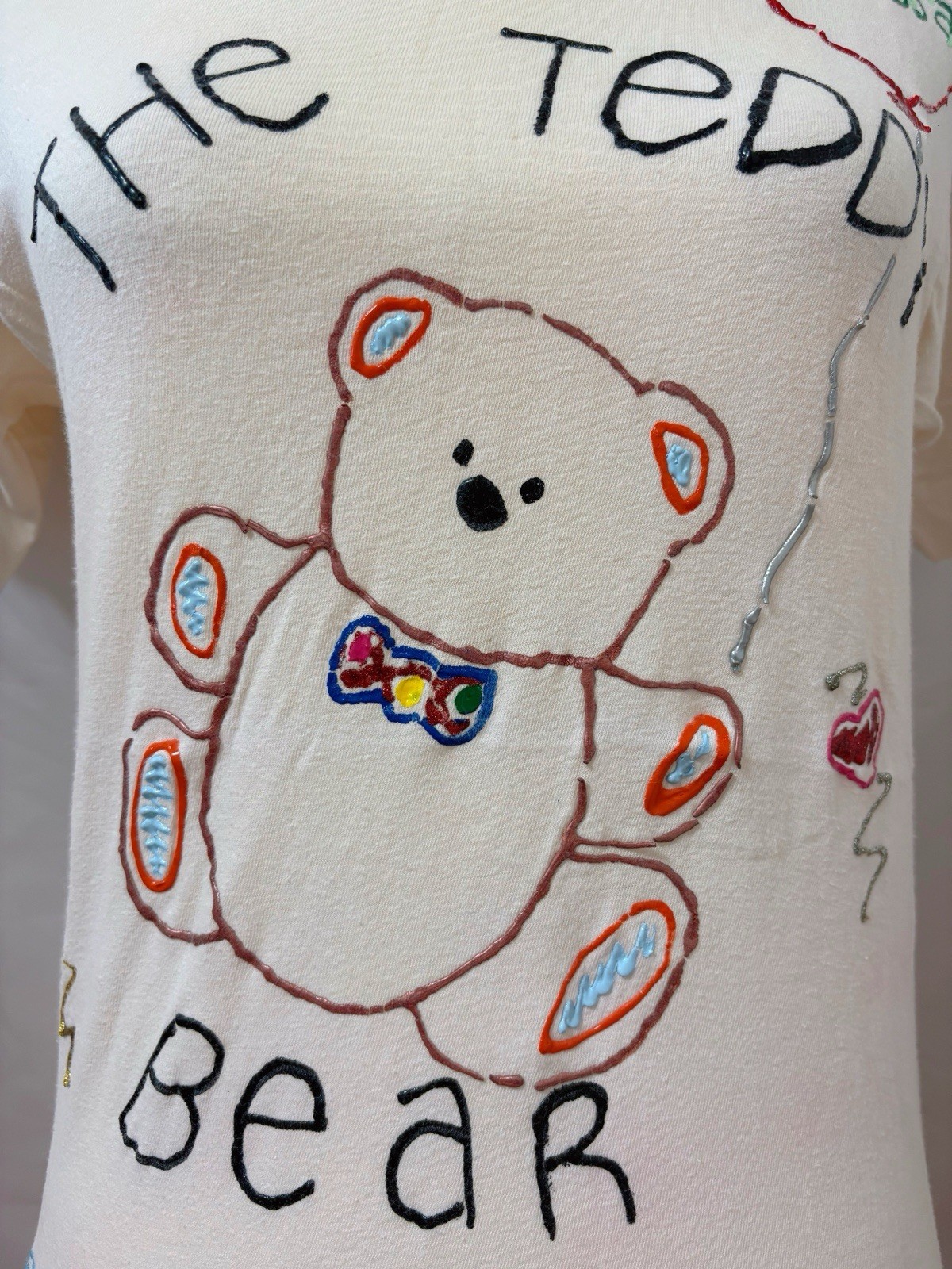 Vintage 1980s Teddy Bear Handpainted T shirt Made in USA SizeS Kawaii Cute