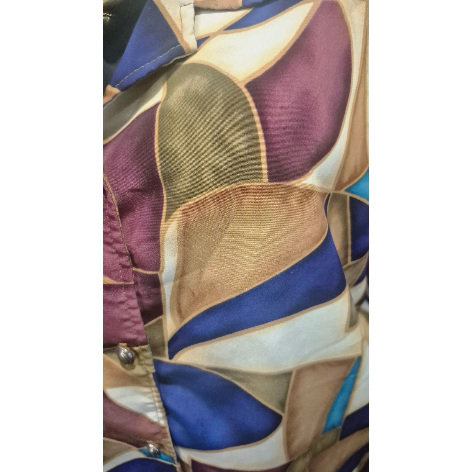 Vintage Maggie Sweet Blouse Abstract Print Made USA Retro Artsy Top Size M L