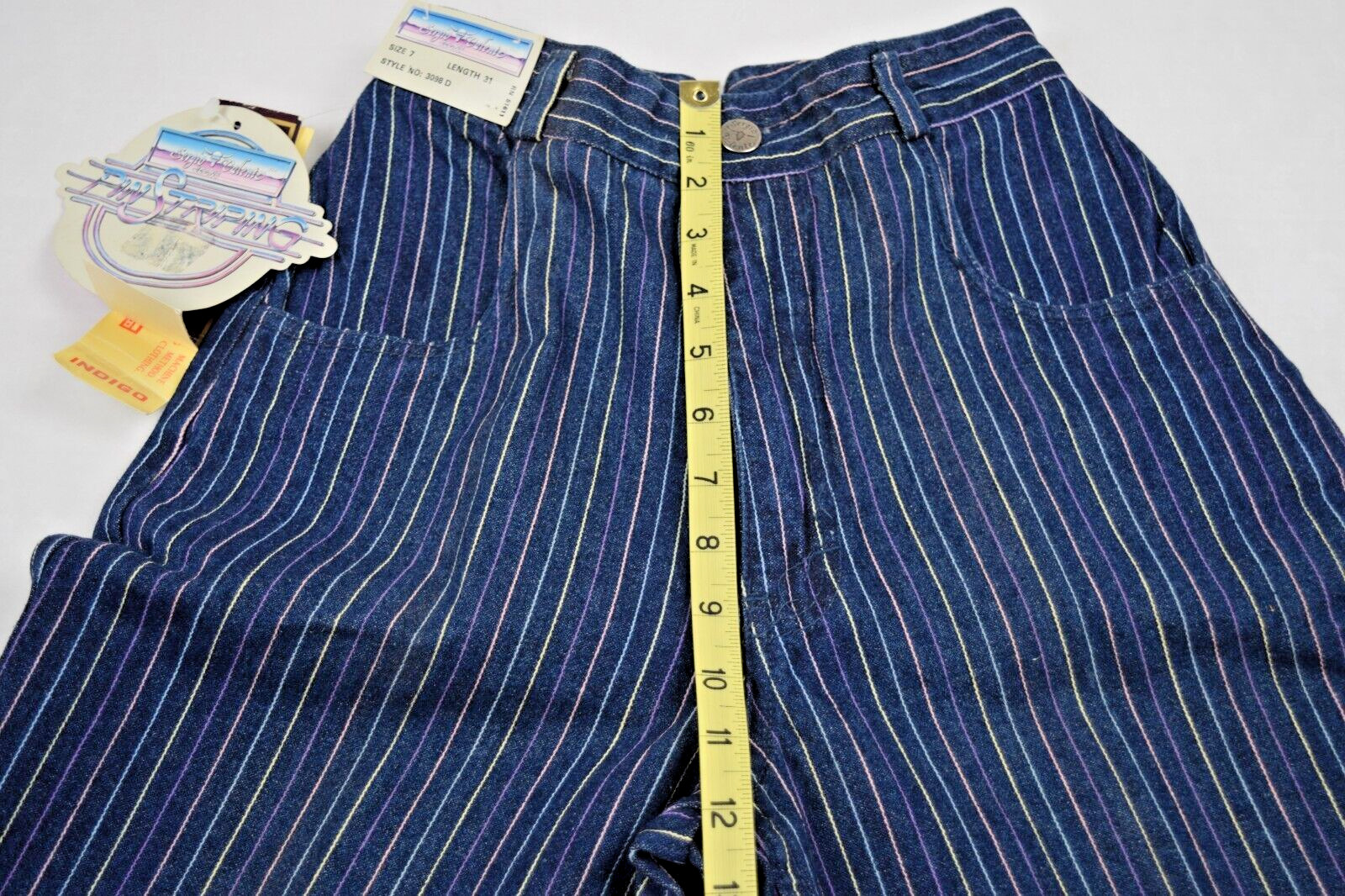 Vintage Jeans Sergio Valente W26 L31 80s Blue Pastel Pinstripes High Waist NWT