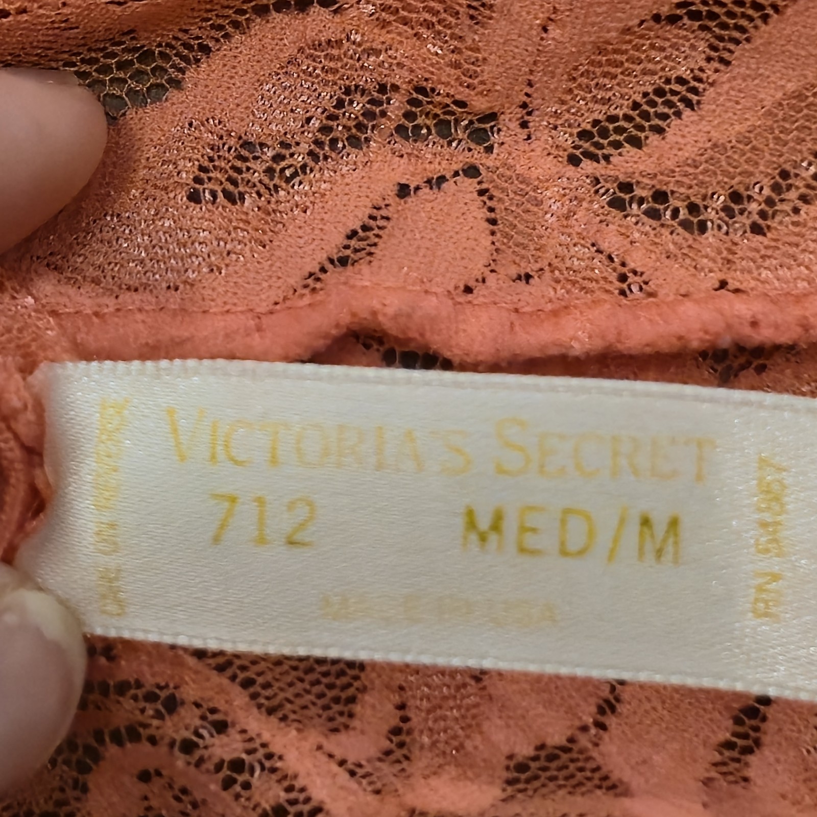 Vtg 90s Victorias Secret GOLD LABEL Lace Balconette Bra Panty SET! 36C Coral M