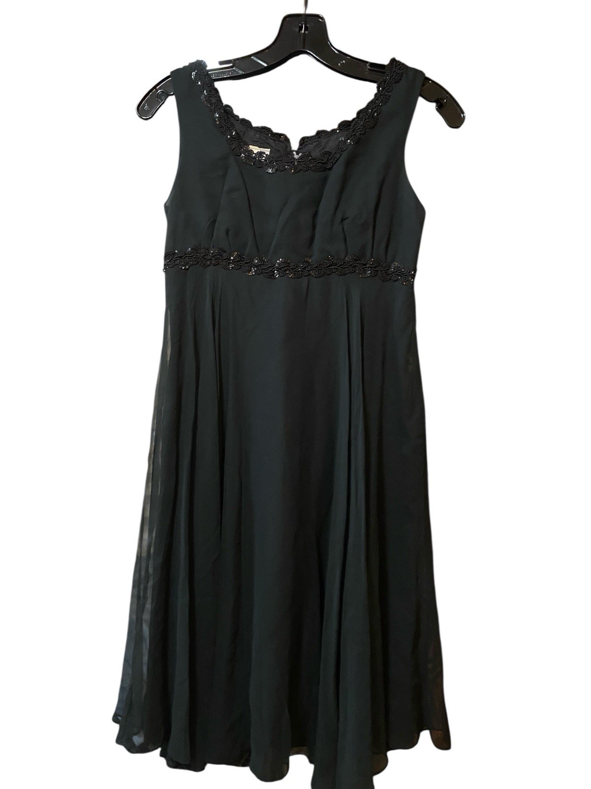 Vtg 1960’s SABA Jrs California Black Chiffon Beaded Babydoll Dress Sleeveless
