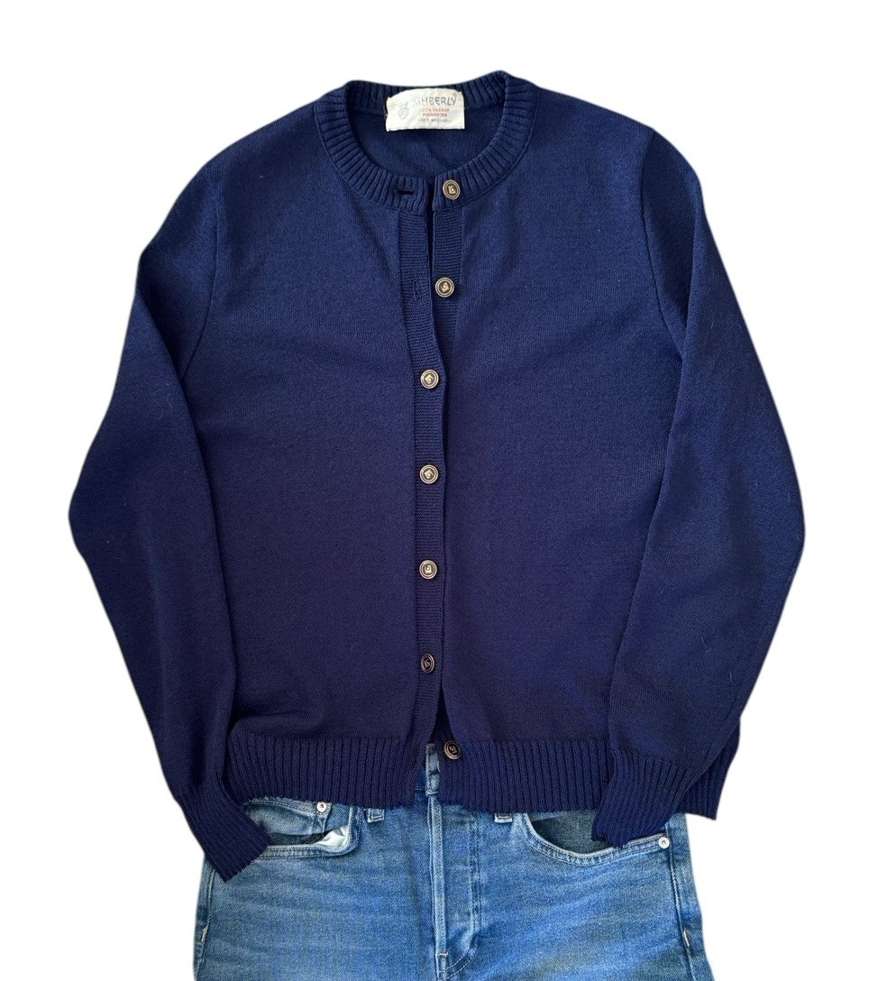 Vtg 60s Mod Knit Kimberly Navy Blue Sweater Cardigan Jumper Med USA Crew