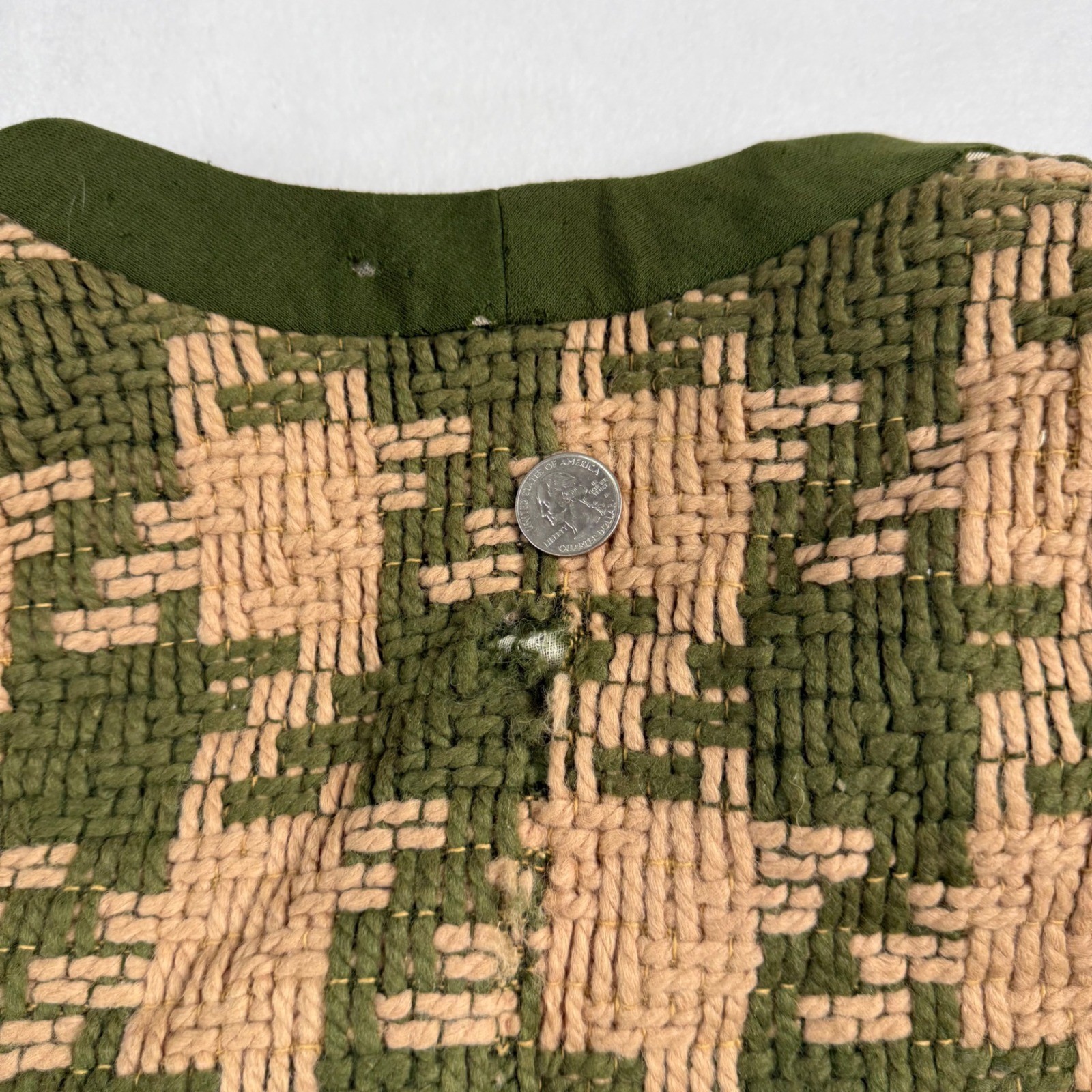 Vintage 60s ILGWU Union Made Jacket Filene’s USA Tapestry Green Tan Zip Womens S