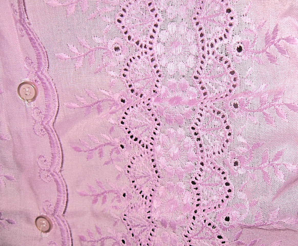 Vtg 60s Laura Mae Eyelet Lace Blouse Embroidered Ruffle Deadstock Womens 14