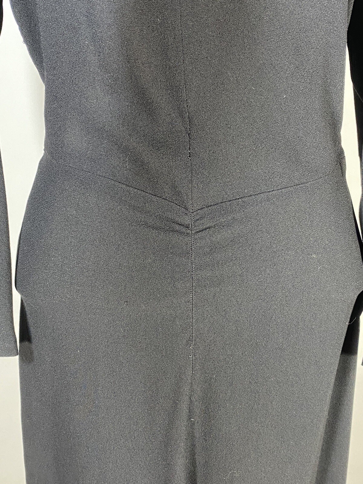 Vintage 1940’s black wool crepe dress with neckline tie & beading embellishment