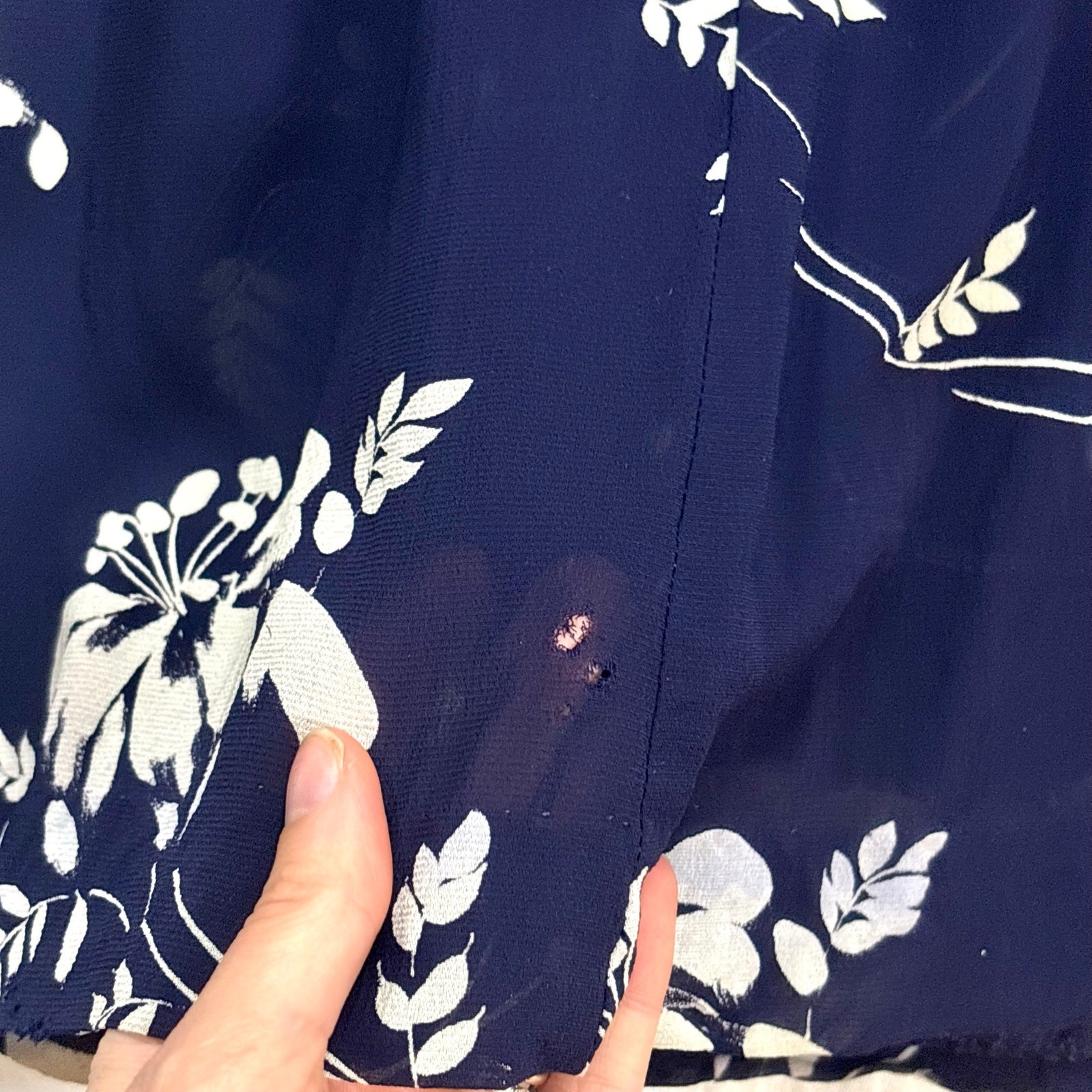 Vintage 1940s Silk Chiffon Shirtwaist Dress Navy Blue Tropical Floral Print